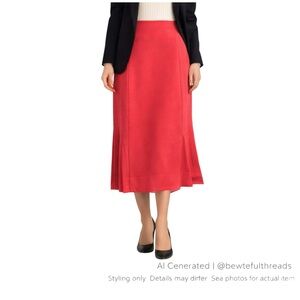 Vintage Coral Tailored Wool Blend Midi Skirt Sz 8–10 (M) Pleated Hem UK Made